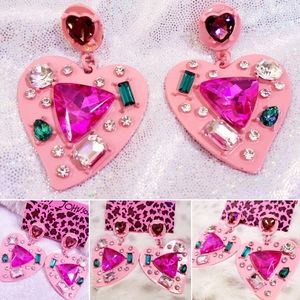 Pink multicolor crystal heart dangle earrings